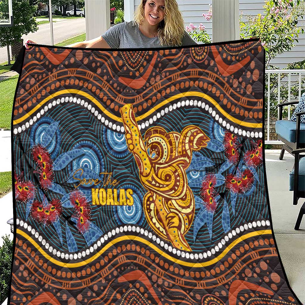 Aboriginal Dot Painting Koala Bear Quilt Aussie Eucalyptus Caesia Flowers