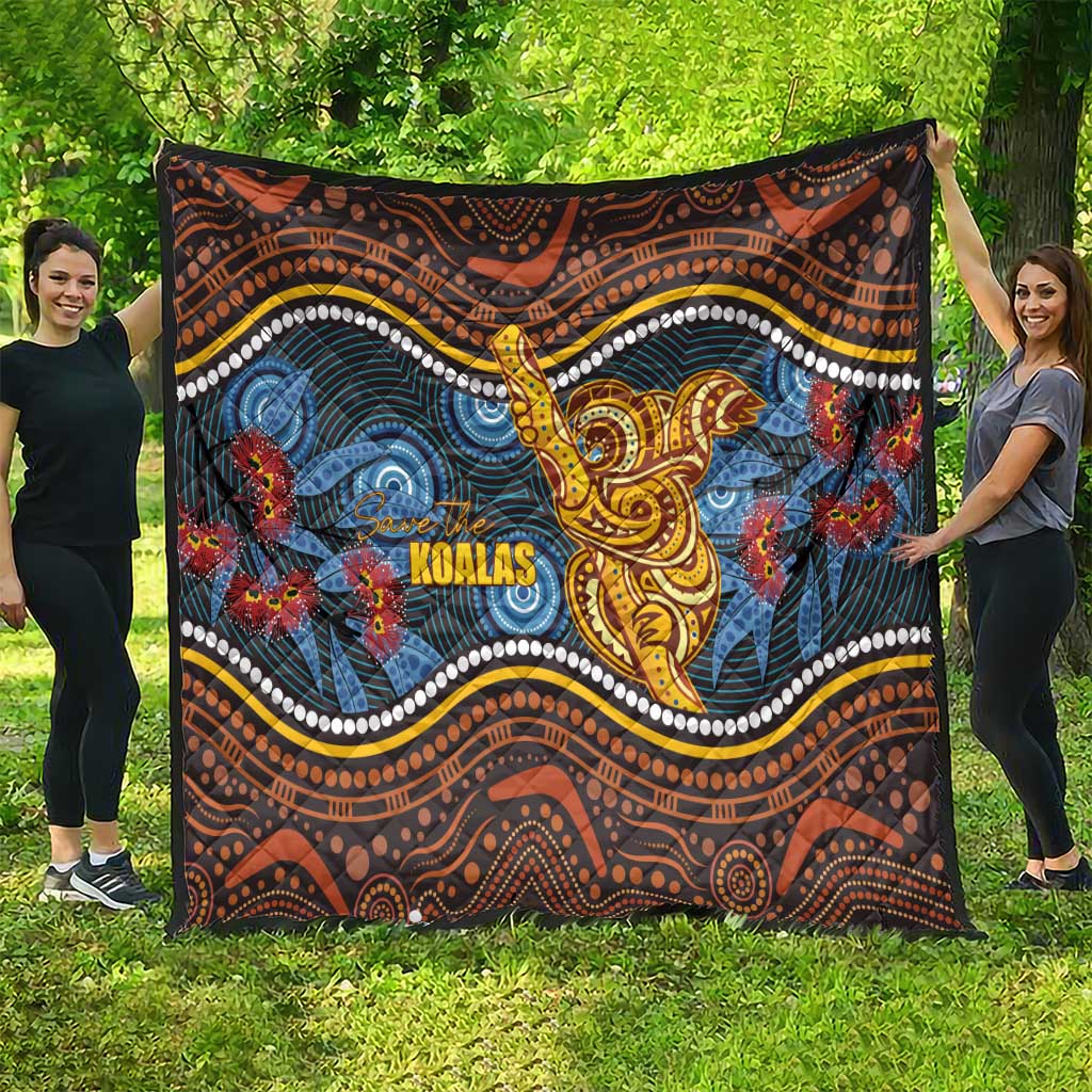 Aboriginal Dot Painting Koala Bear Quilt Aussie Eucalyptus Caesia Flowers