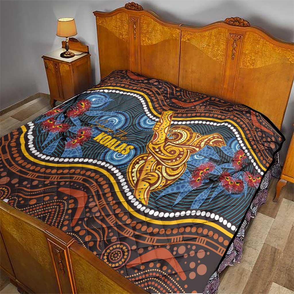 Aboriginal Dot Painting Koala Bear Quilt Aussie Eucalyptus Caesia Flowers