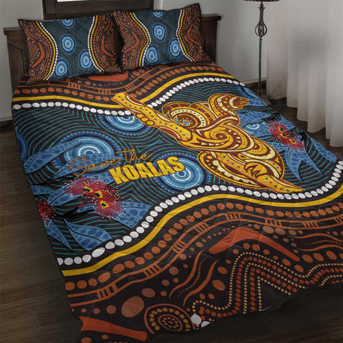 Aboriginal Dot Painting Koala Bear Quilt Bed Set Aussie Eucalyptus Caesia Flowers