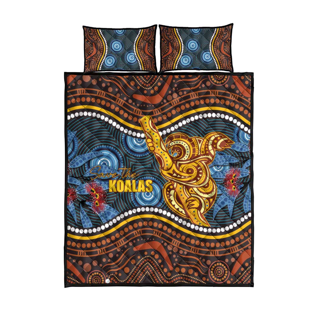 Aboriginal Dot Painting Koala Bear Quilt Bed Set Aussie Eucalyptus Caesia Flowers