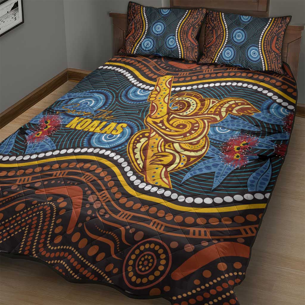 Aboriginal Dot Painting Koala Bear Quilt Bed Set Aussie Eucalyptus Caesia Flowers