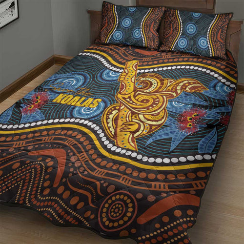 Aboriginal Dot Painting Koala Bear Quilt Bed Set Aussie Eucalyptus Caesia Flowers