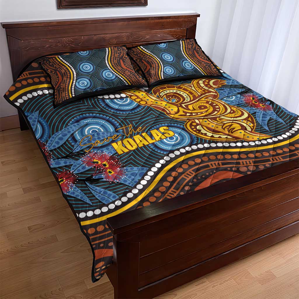 Aboriginal Dot Painting Koala Bear Quilt Bed Set Aussie Eucalyptus Caesia Flowers