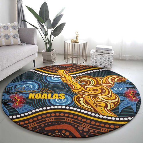 Aboriginal Dot Painting Koala Bear Round Carpet Aussie Eucalyptus Caesia Flowers