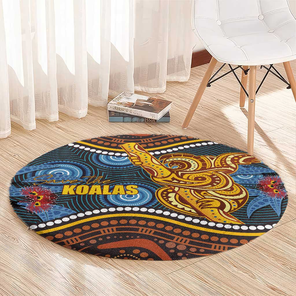 Aboriginal Dot Painting Koala Bear Round Carpet Aussie Eucalyptus Caesia Flowers