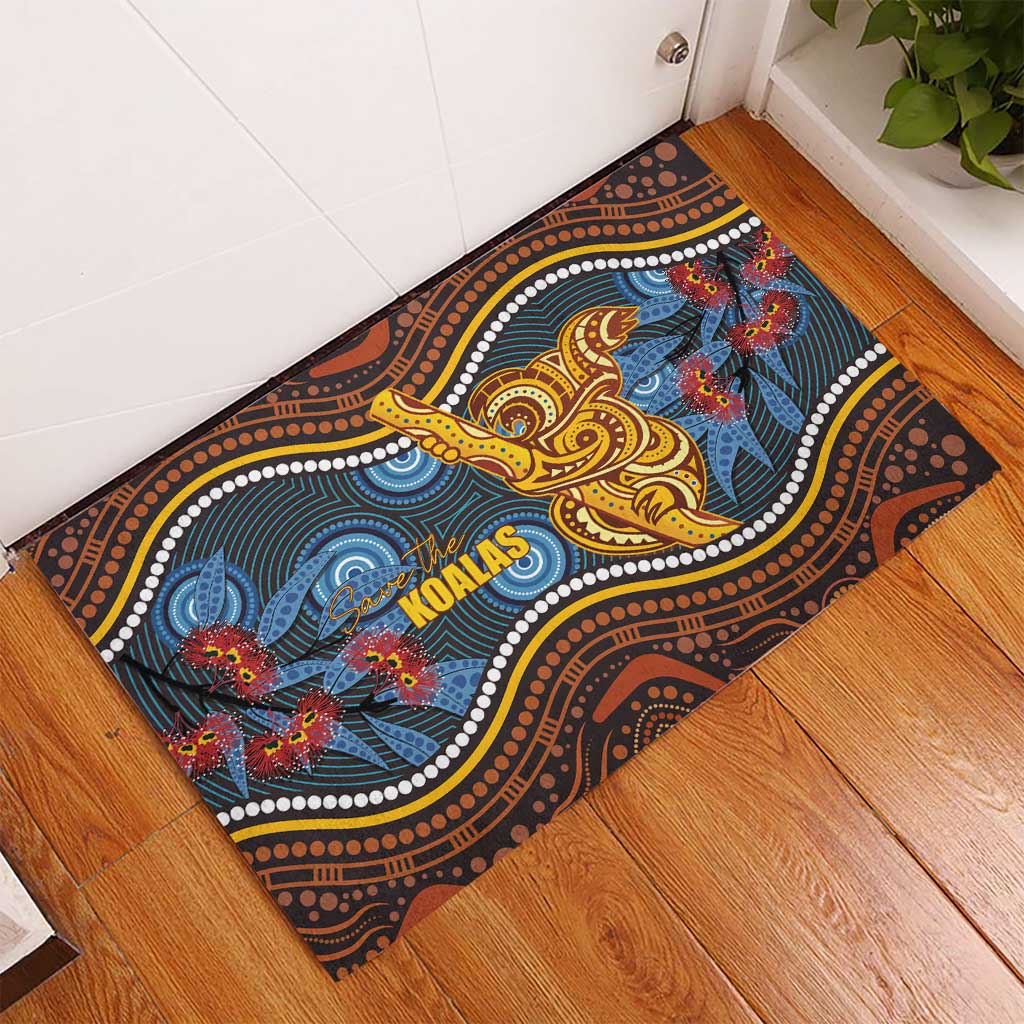 Aboriginal Dot Painting Koala Bear Rubber Doormat Aussie Eucalyptus Caesia Flowers