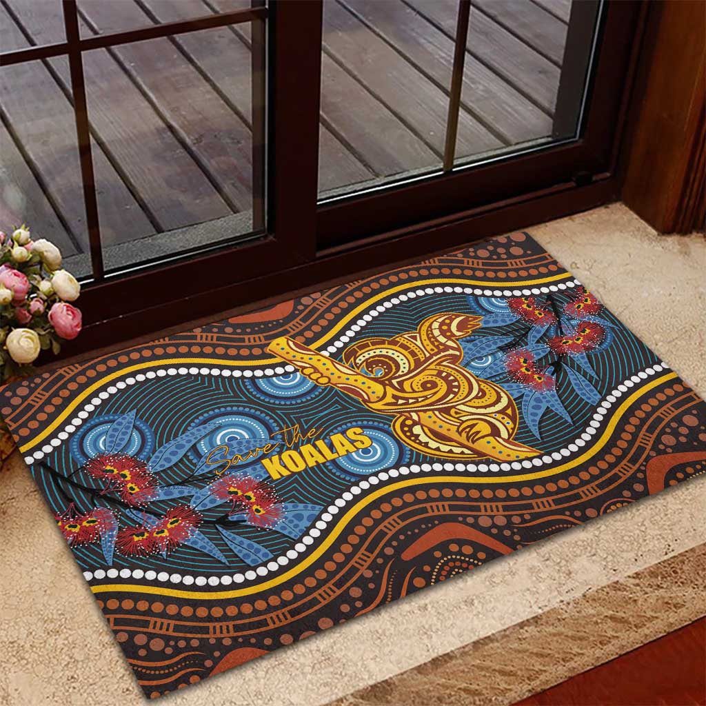 Aboriginal Dot Painting Koala Bear Rubber Doormat Aussie Eucalyptus Caesia Flowers