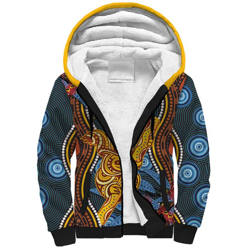Aboriginal Dot Painting Koala Bear Personalised Sherpa Hoodie Aussie Eucalyptus Caesia Flowers