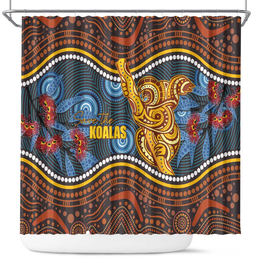 Aboriginal Dot Painting Koala Bear Shower Curtain Aussie Eucalyptus Caesia Flowers