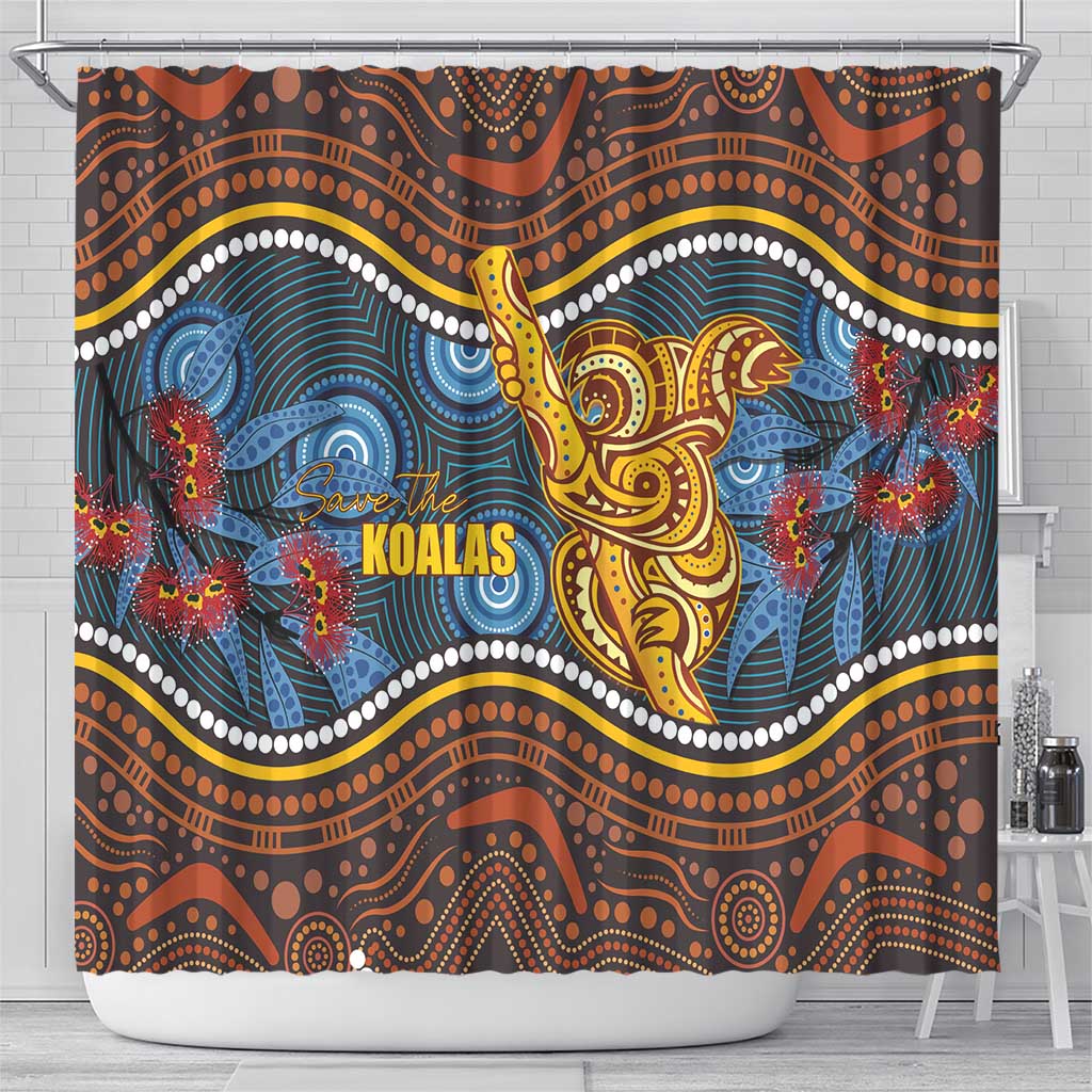 Aboriginal Dot Painting Koala Bear Shower Curtain Aussie Eucalyptus Caesia Flowers