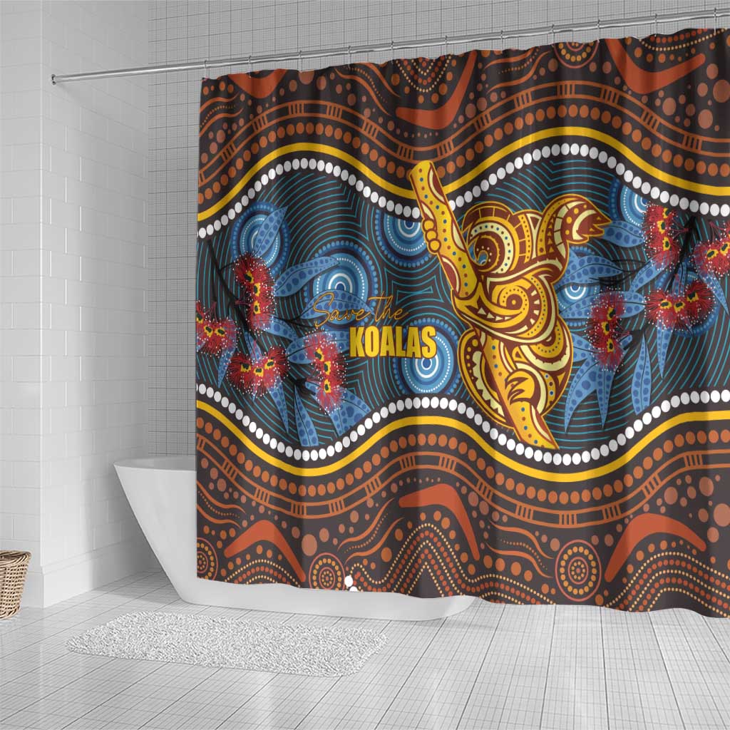 Aboriginal Dot Painting Koala Bear Shower Curtain Aussie Eucalyptus Caesia Flowers