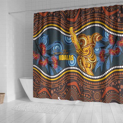 Aboriginal Dot Painting Koala Bear Shower Curtain Aussie Eucalyptus Caesia Flowers