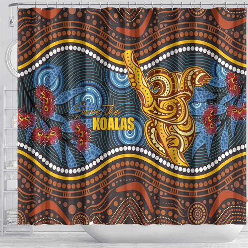 Aboriginal Dot Painting Koala Bear Shower Curtain Aussie Eucalyptus Caesia Flowers