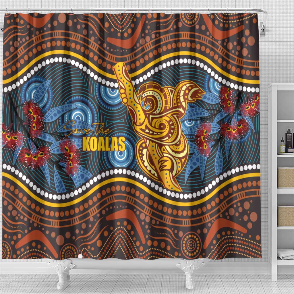 Aboriginal Dot Painting Koala Bear Shower Curtain Aussie Eucalyptus Caesia Flowers