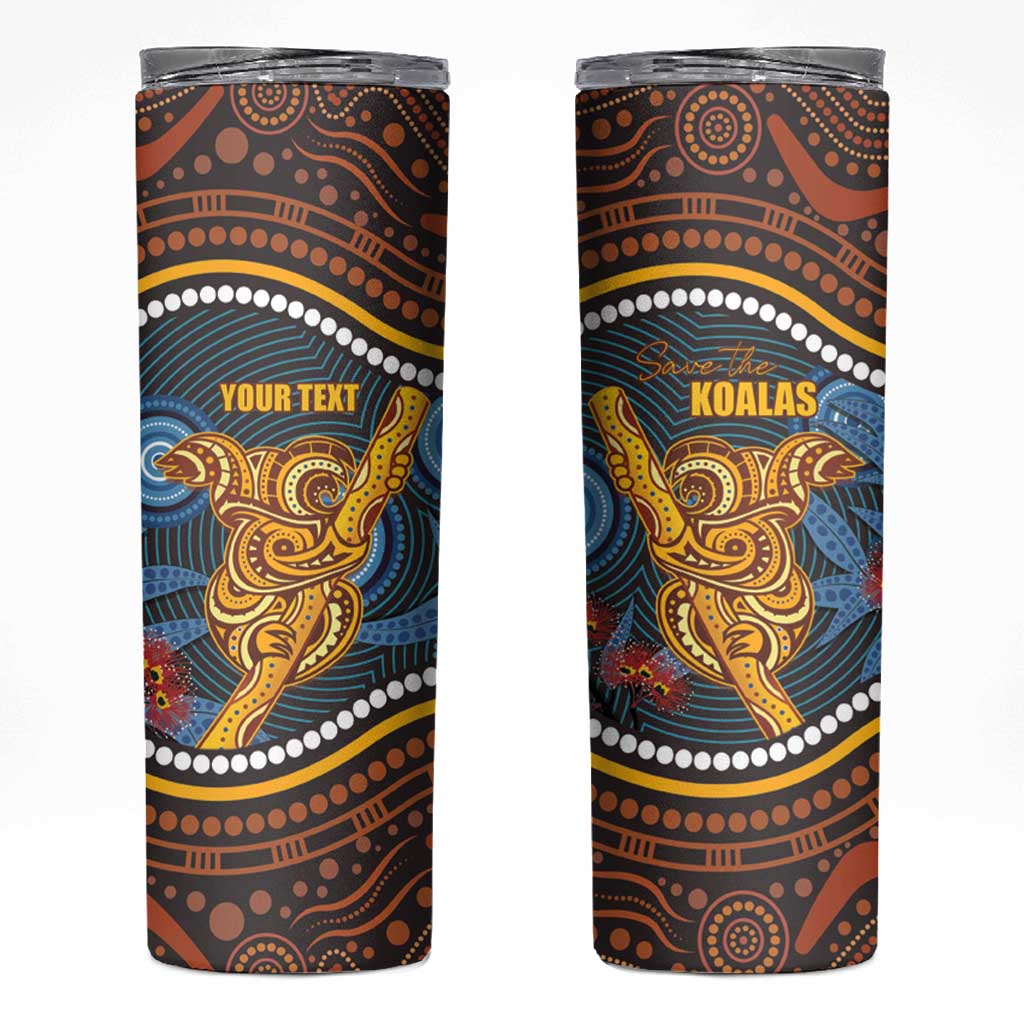 Aboriginal Dot Painting Koala Bear Personalised Skinny Tumbler Aussie Eucalyptus Caesia Flowers