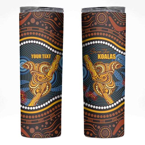 Aboriginal Dot Painting Koala Bear Personalised Skinny Tumbler Aussie Eucalyptus Caesia Flowers