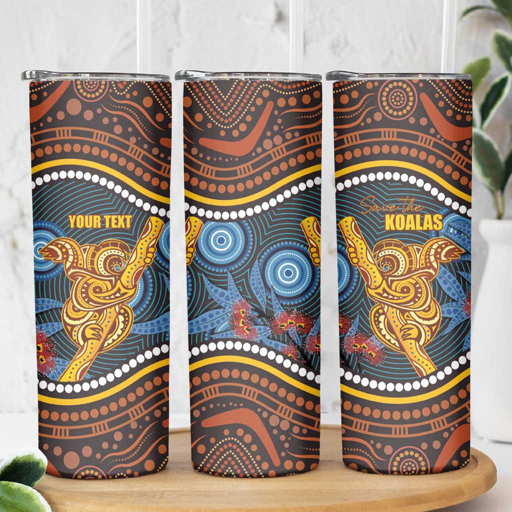 Aboriginal Dot Painting Koala Bear Personalised Skinny Tumbler Aussie Eucalyptus Caesia Flowers