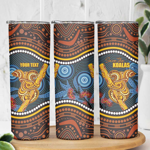 Aboriginal Dot Painting Koala Bear Personalised Skinny Tumbler Aussie Eucalyptus Caesia Flowers