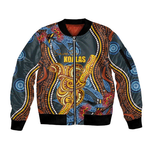Aboriginal Dot Painting Koala Bear Personalised Sleeve Zip Bomber Jacket Aussie Eucalyptus Caesia Flowers