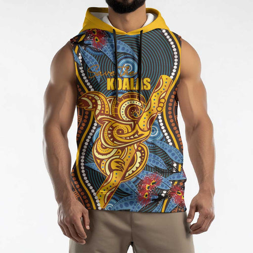 Aboriginal Dot Painting Koala Bear Personalised Sleeveless Hoodie Aussie Eucalyptus Caesia Flowers