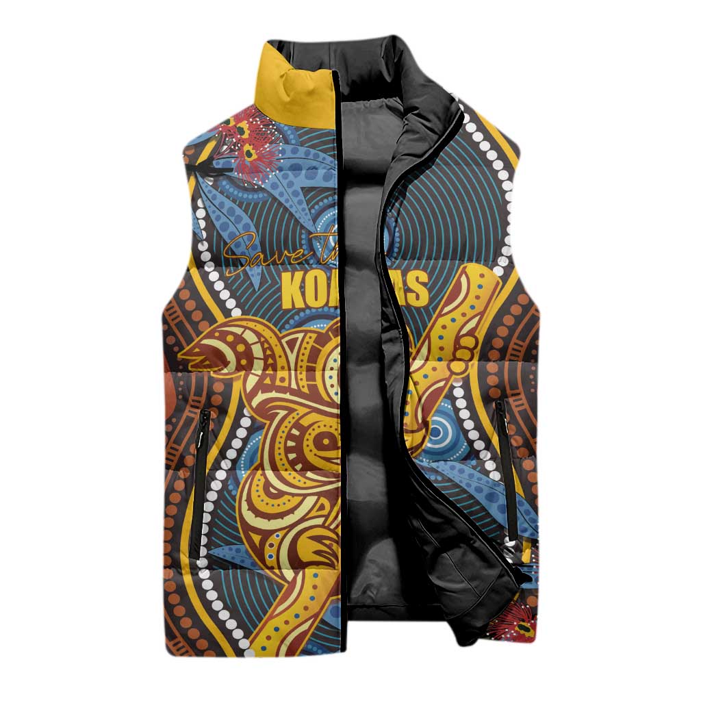 Aboriginal Dot Painting Koala Bear Personalised Sleeveless Puffer Jacket Aussie Eucalyptus Caesia Flowers