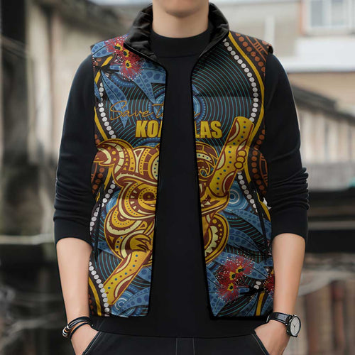 Aboriginal Dot Painting Koala Bear Personalised Sleeveless Puffer Jacket Aussie Eucalyptus Caesia Flowers
