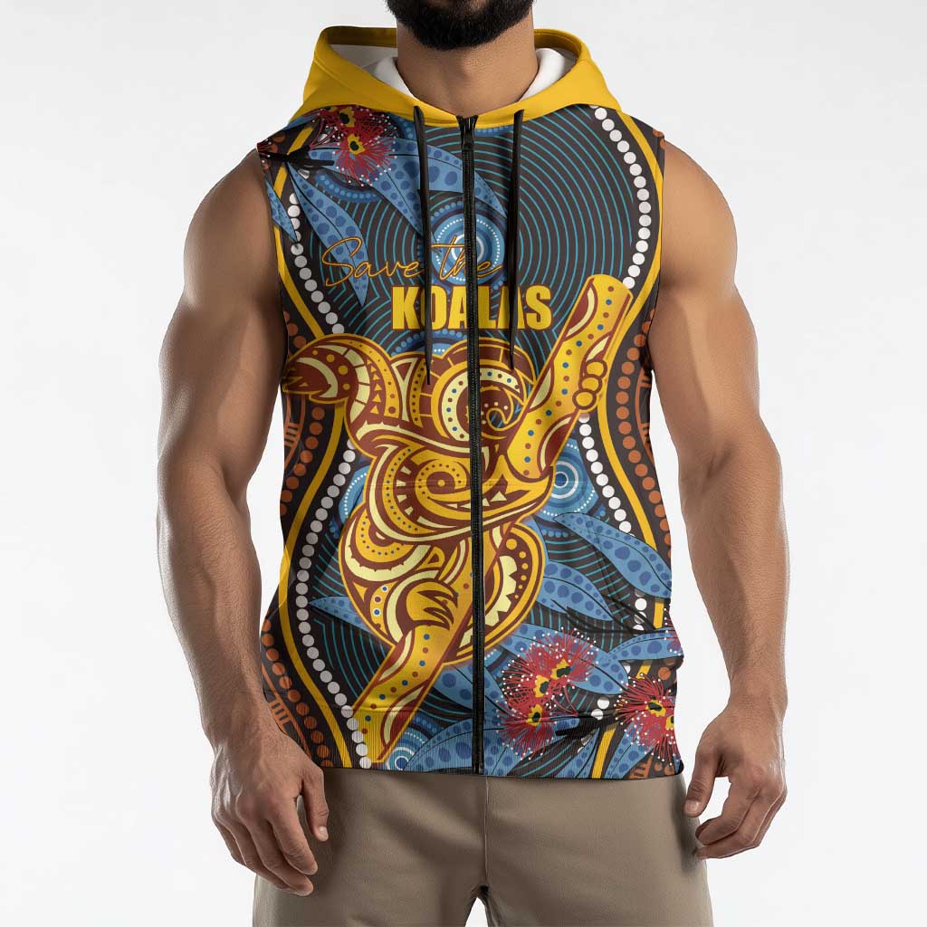 Aboriginal Dot Painting Koala Bear Personalised Sleeveless Zip Hoodie Aussie Eucalyptus Caesia Flowers