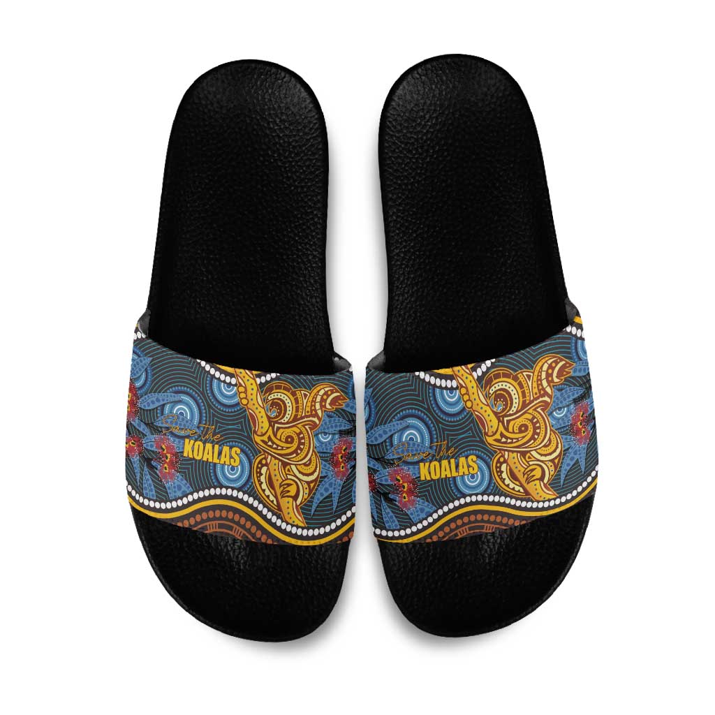 Aboriginal Dot Painting Koala Bear Slide Sandals Aussie Eucalyptus Caesia Flowers