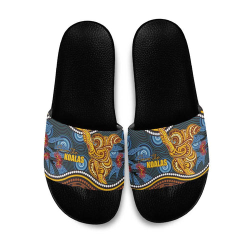 Aboriginal Dot Painting Koala Bear Slide Sandals Aussie Eucalyptus Caesia Flowers