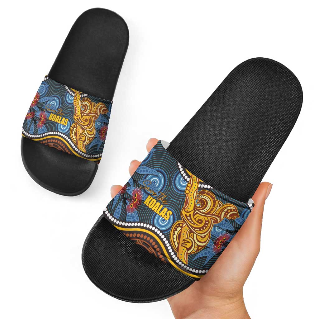 Aboriginal Dot Painting Koala Bear Slide Sandals Aussie Eucalyptus Caesia Flowers