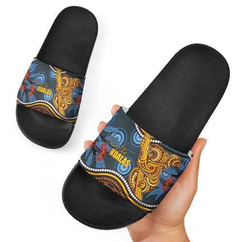 Aboriginal Dot Painting Koala Bear Slide Sandals Aussie Eucalyptus Caesia Flowers