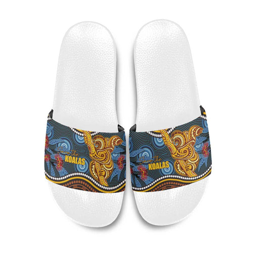 Aboriginal Dot Painting Koala Bear Slide Sandals Aussie Eucalyptus Caesia Flowers