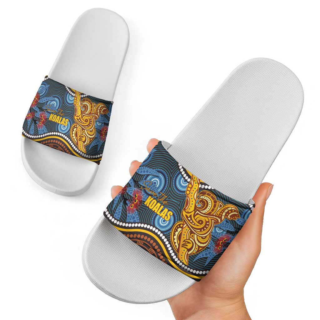 Aboriginal Dot Painting Koala Bear Slide Sandals Aussie Eucalyptus Caesia Flowers
