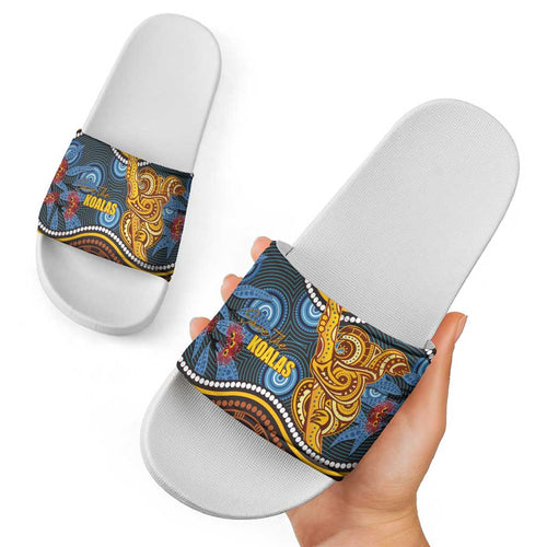 Aboriginal Dot Painting Koala Bear Slide Sandals Aussie Eucalyptus Caesia Flowers