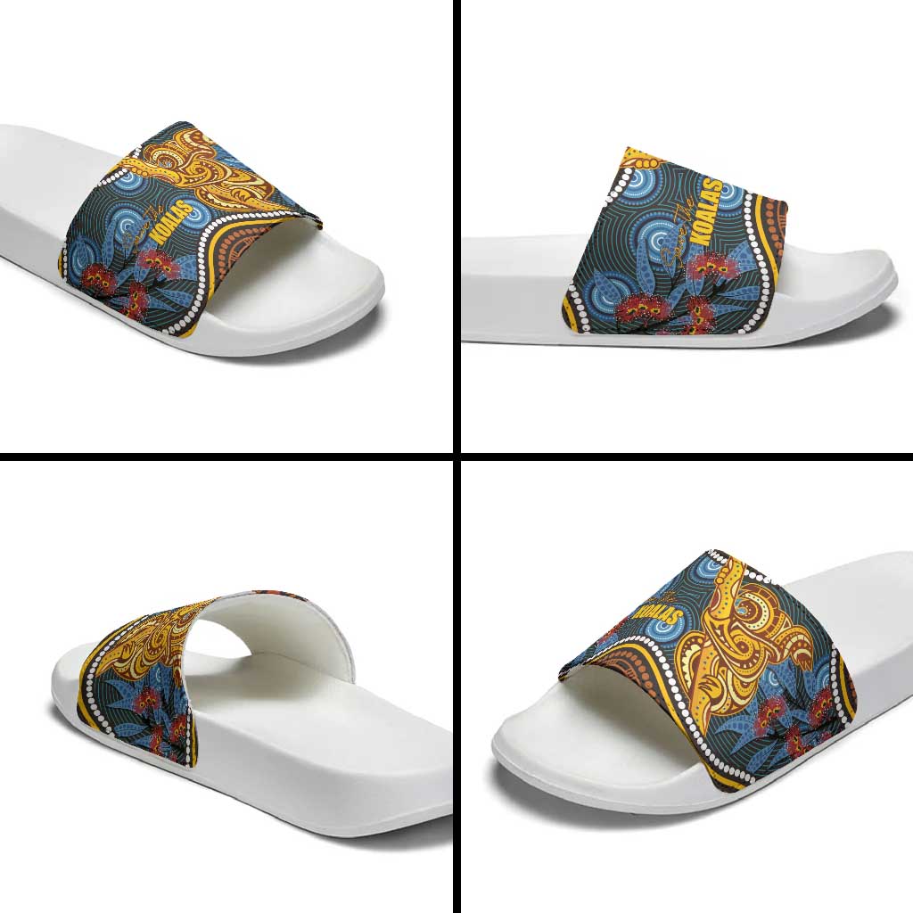 Aboriginal Dot Painting Koala Bear Slide Sandals Aussie Eucalyptus Caesia Flowers