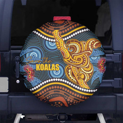 Aboriginal Dot Painting Koala Bear Spare Tire Cover Aussie Eucalyptus Caesia Flowers