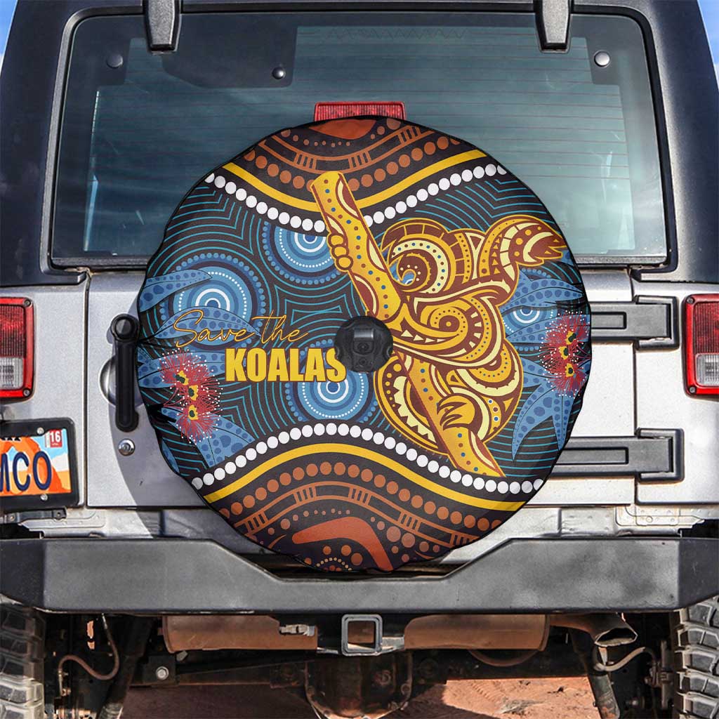 Aboriginal Dot Painting Koala Bear Spare Tire Cover Aussie Eucalyptus Caesia Flowers