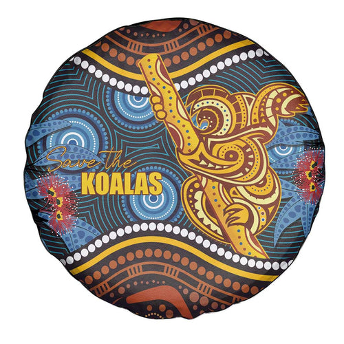 Aboriginal Dot Painting Koala Bear Spare Tire Cover Aussie Eucalyptus Caesia Flowers