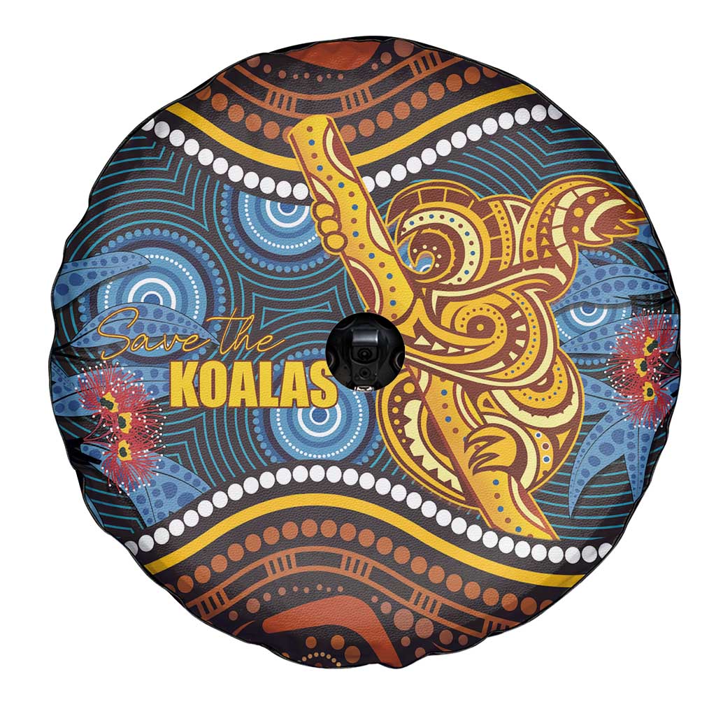 Aboriginal Dot Painting Koala Bear Spare Tire Cover Aussie Eucalyptus Caesia Flowers