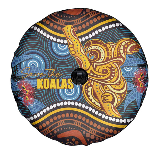 Aboriginal Dot Painting Koala Bear Spare Tire Cover Aussie Eucalyptus Caesia Flowers