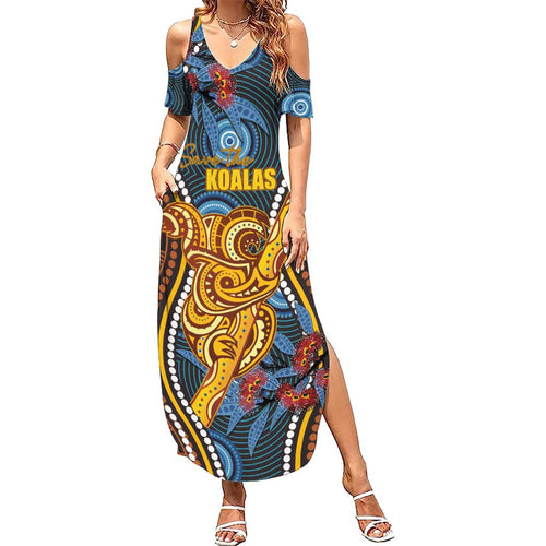 Aboriginal Dot Painting Koala Bear Personalised Summer Maxi Dress Aussie Eucalyptus Caesia Flowers