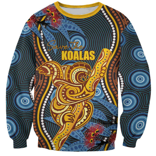 Aboriginal Dot Painting Koala Bear Personalised Sweatshirt Aussie Eucalyptus Caesia Flowers