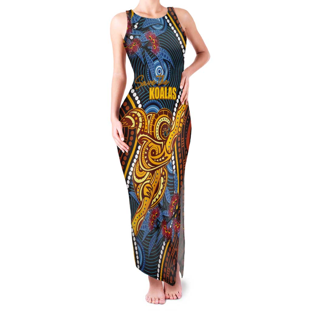 Aboriginal Dot Painting Koala Bear Personalised Tank Maxi Dress Aussie Eucalyptus Caesia Flowers