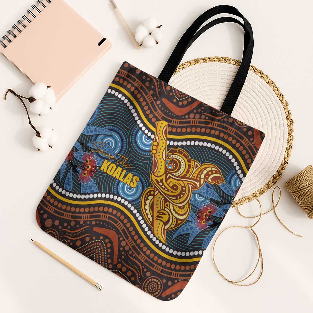 Aboriginal Dot Painting Koala Bear Tote Bag Aussie Eucalyptus Caesia Flowers