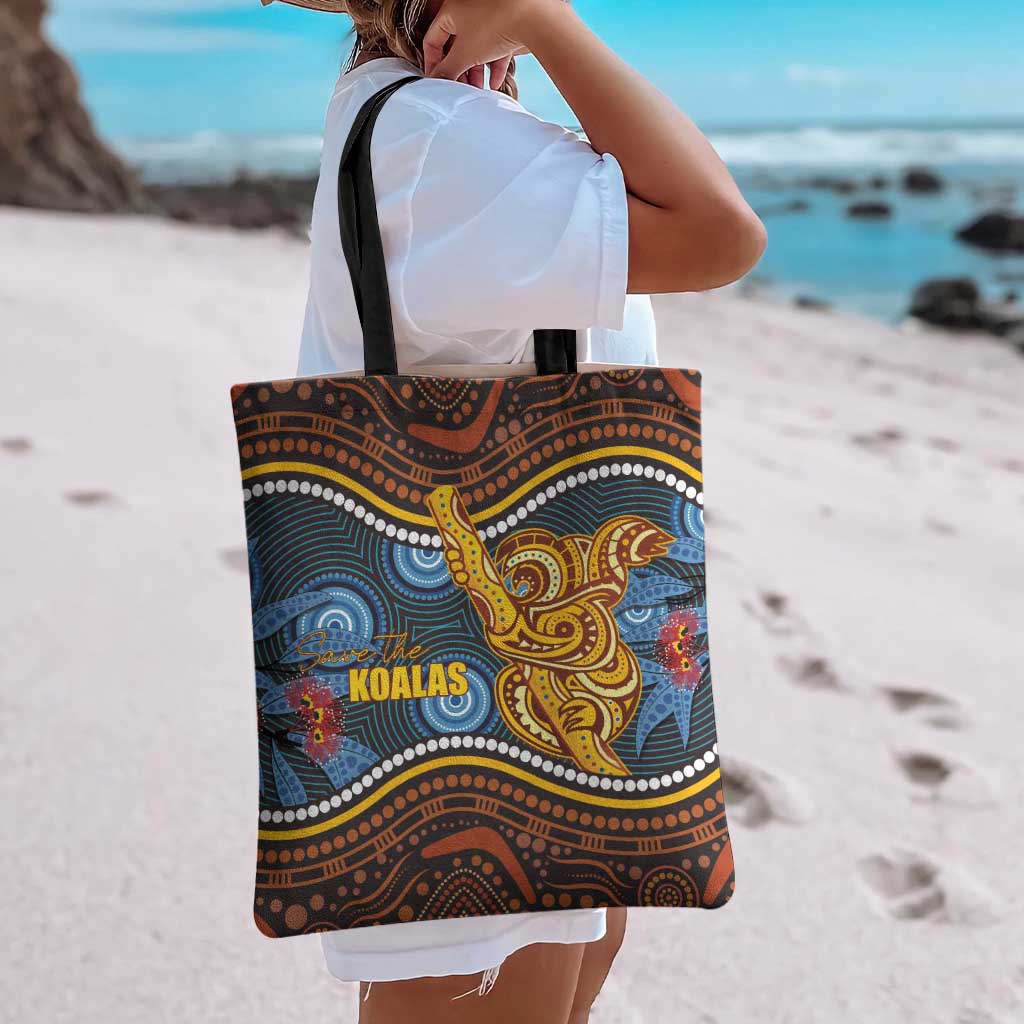 Aboriginal Dot Painting Koala Bear Tote Bag Aussie Eucalyptus Caesia Flowers