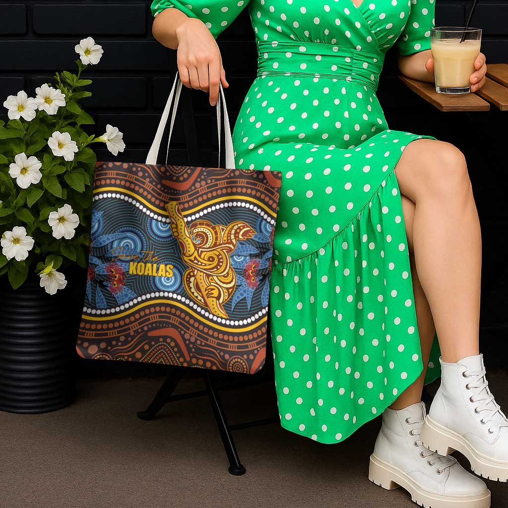 Aboriginal Dot Painting Koala Bear Tote Bag Aussie Eucalyptus Caesia Flowers