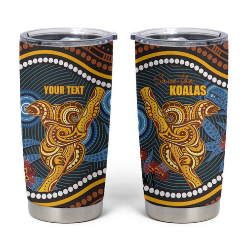 Aboriginal Dot Painting Koala Bear Personalised Tumbler Cup Aussie Eucalyptus Caesia Flowers