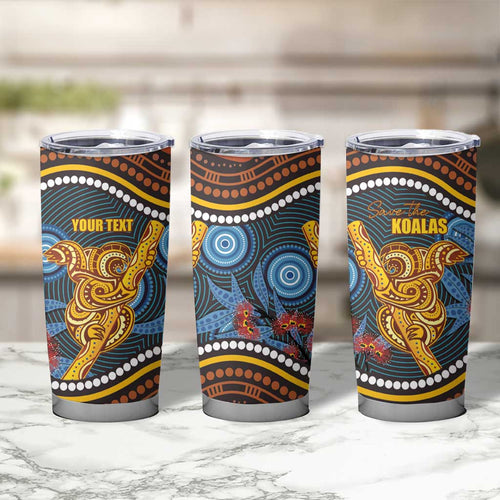 Aboriginal Dot Painting Koala Bear Personalised Tumbler Cup Aussie Eucalyptus Caesia Flowers