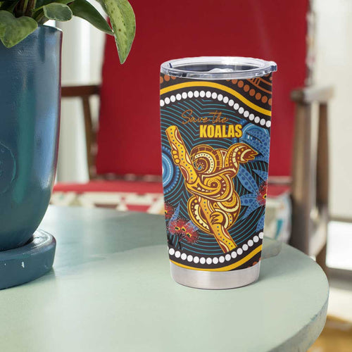 Aboriginal Dot Painting Koala Bear Personalised Tumbler Cup Aussie Eucalyptus Caesia Flowers